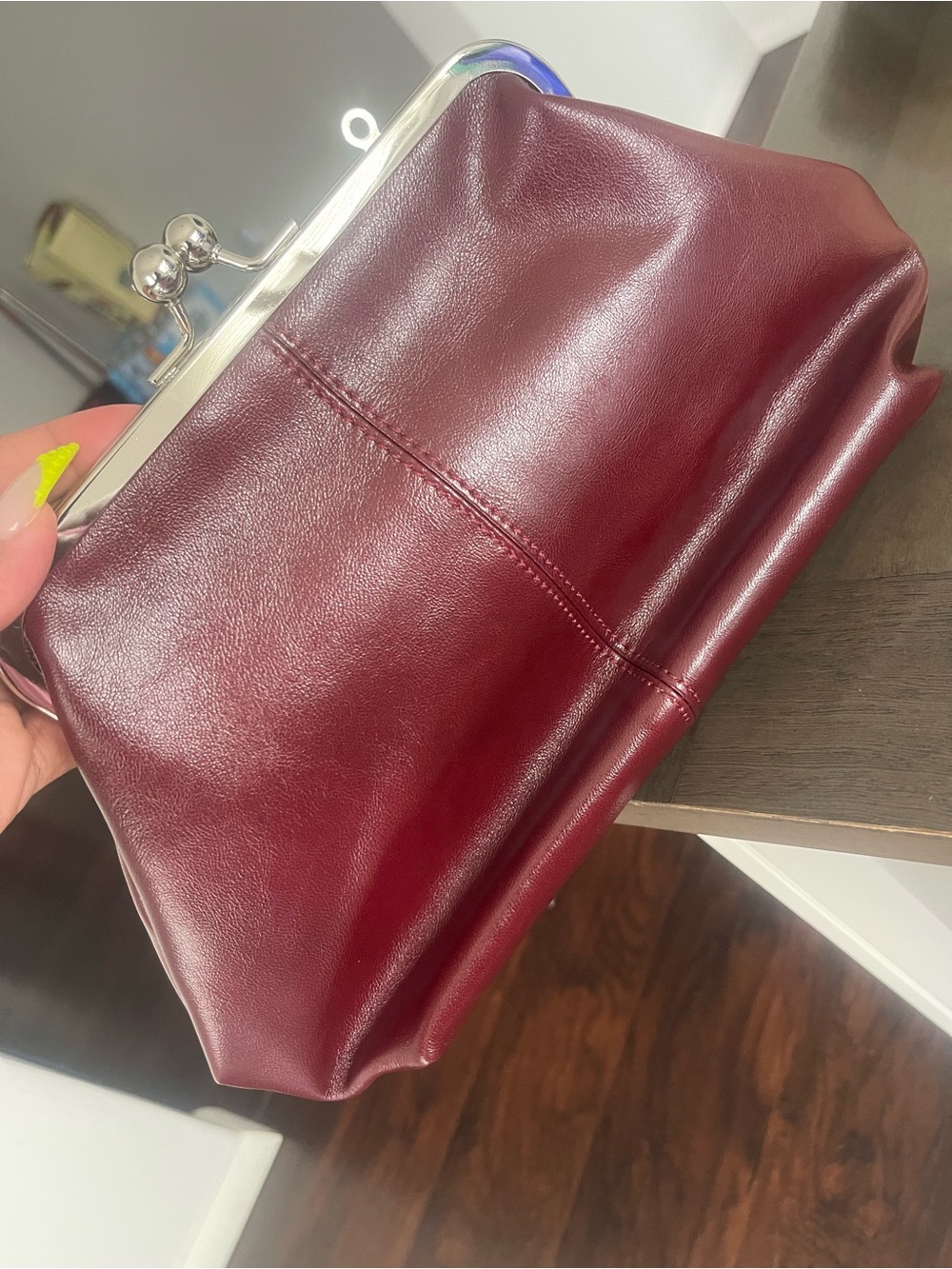 Wine Color Kiss Lock Small Handbag